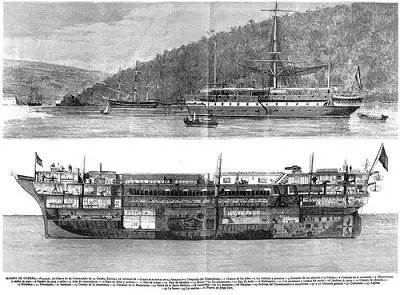 Fragata Asturias barco escuela de la Armada Española en el Siglo XIX.