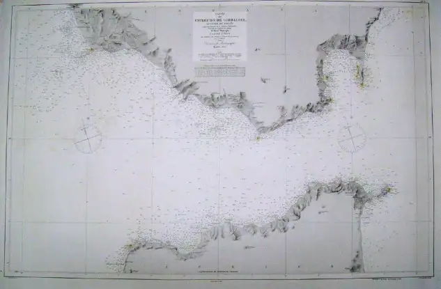 Carta del Estrecho de Gibraltar editada por el Hidrográfico de la Marina en 1883.