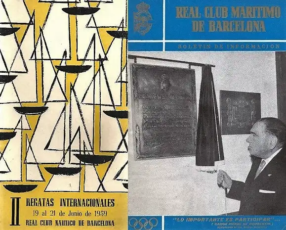 Anuncio de las regatas internacionales organizadas con motivo de la inauguración del nuevo edificio social del RCMB, y la portada de la revista-memoria del Club que refleja el acontecimiento en portada