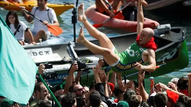 Imagen de la ETB de la celebración de los "verdes" por la victoria en San Sebastián