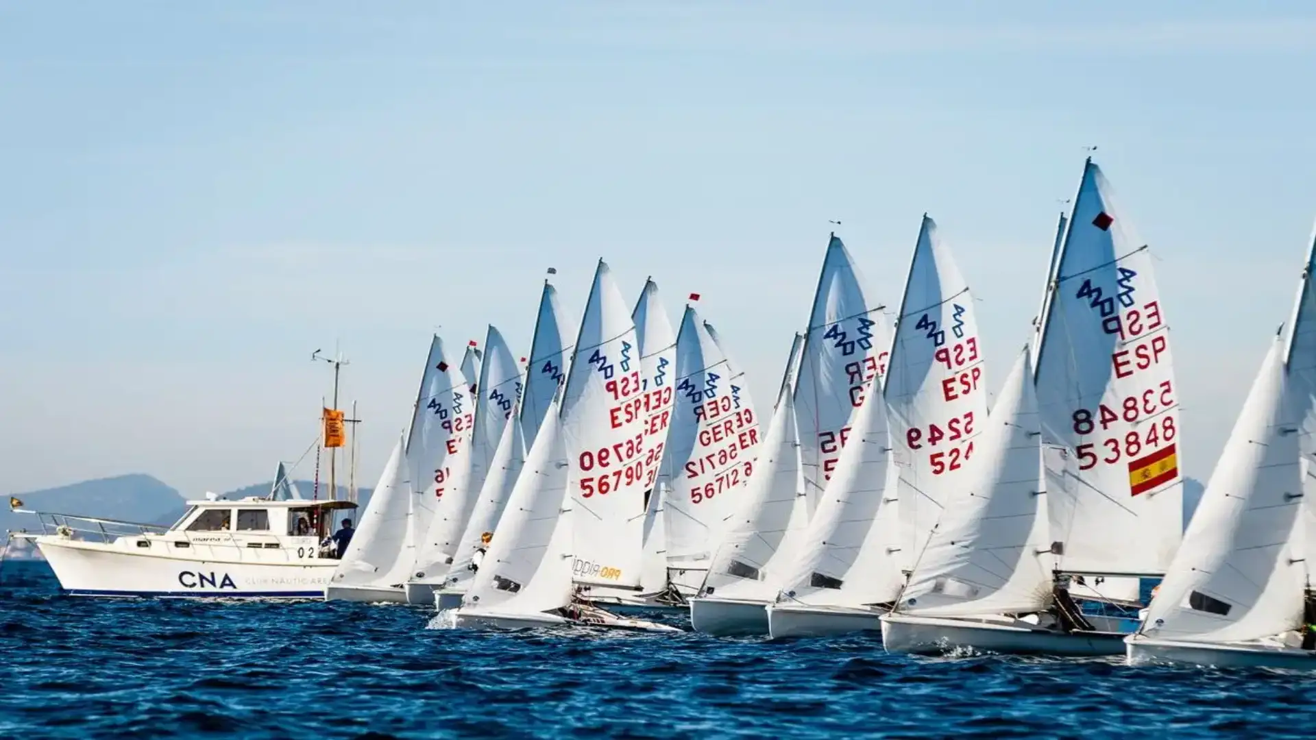 80 navi nella baia di Palma, nel Trofeo SArenale di 420, laser e mast skiff