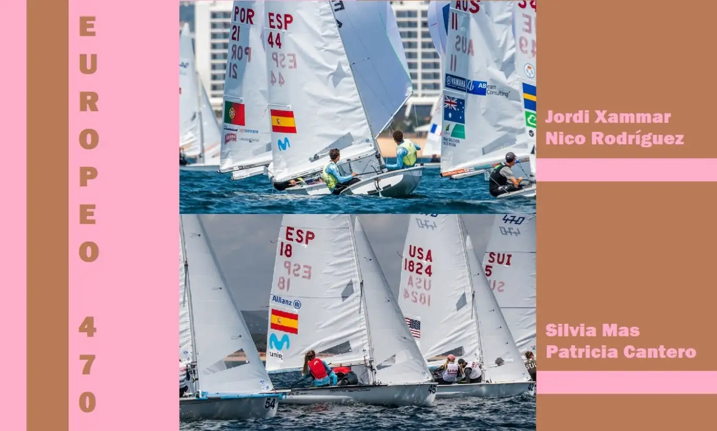 El viento ha sido de nuevo protagonista en Vilamoura por su falta de intensidad, castigando a la flota en las dos regatas sumadas a los marcadores del Campeonato de Europa de 470 (Fotos Joao Costa-Osga)