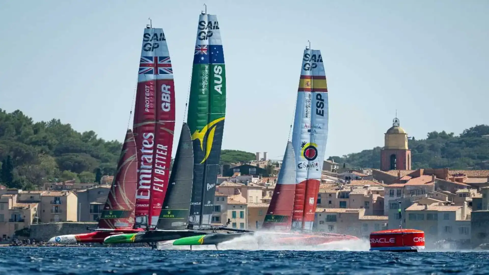 Podio storico spagnolo alla SailGP di Saint Tropez con inglese e australiano