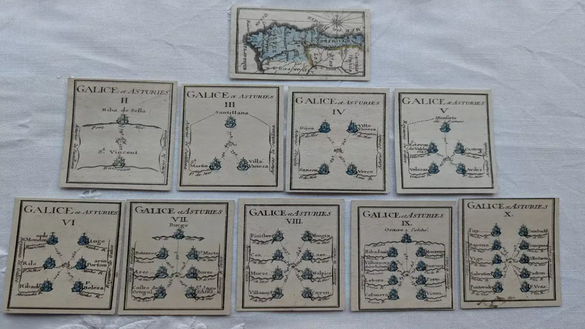 Die Häfen des Königreichs Galicien, in einem alten französischen Spiel des 18. Jahrhunderts